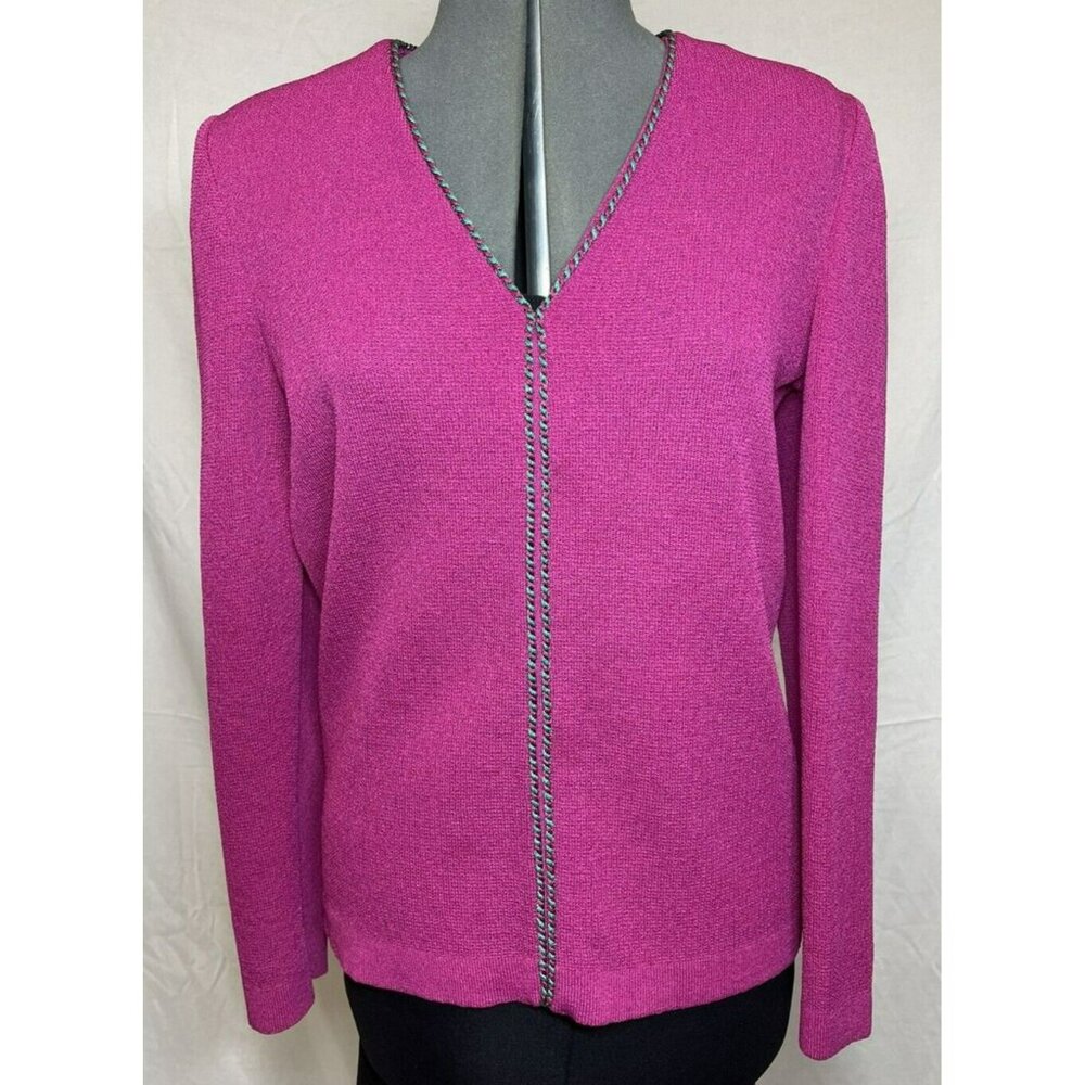 Vintage Castleberry Womens Pink Sweater W/ Green Trim Detail Size 12